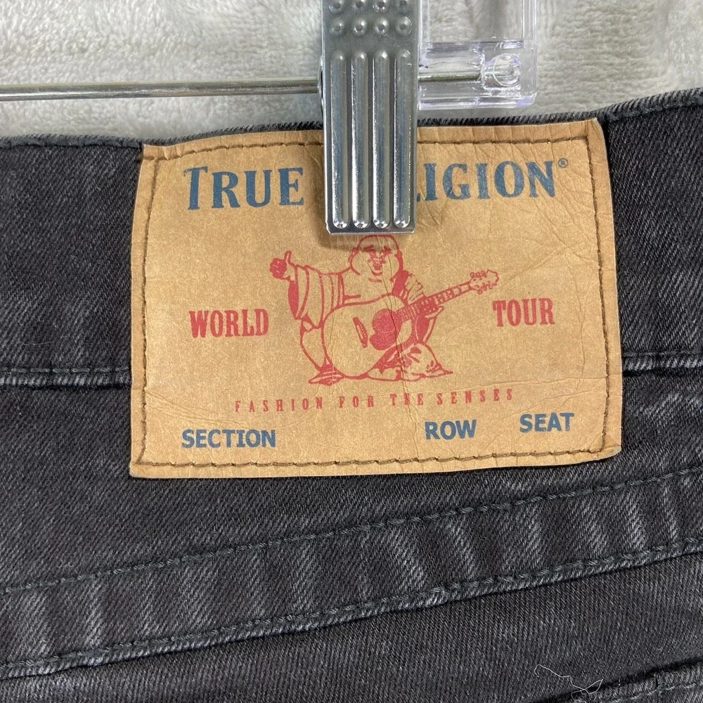 True Religion Jeans men's 34x31 Rocco Relaxed Skinny Black Denim Flap Pockets